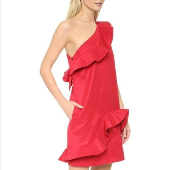 NWT MSGM MIlano One Shoulder Ruffle Dress in Red Women Size‎ 44 US 8 - Picture 12 of 12